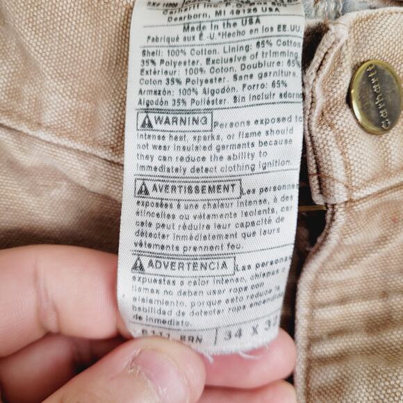 Carhartt mens distressed tan carpenter jeans size 34x32 - Picture 4 of 6